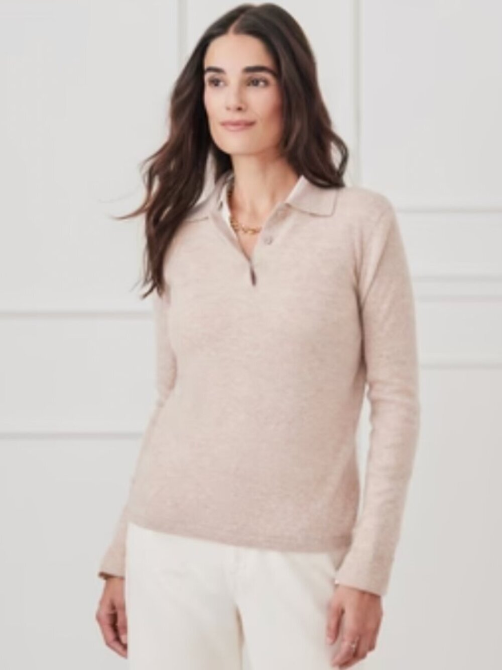 J. McLaughlin Oatmeal Solid Cam Cashmere Sweater Collared Medium